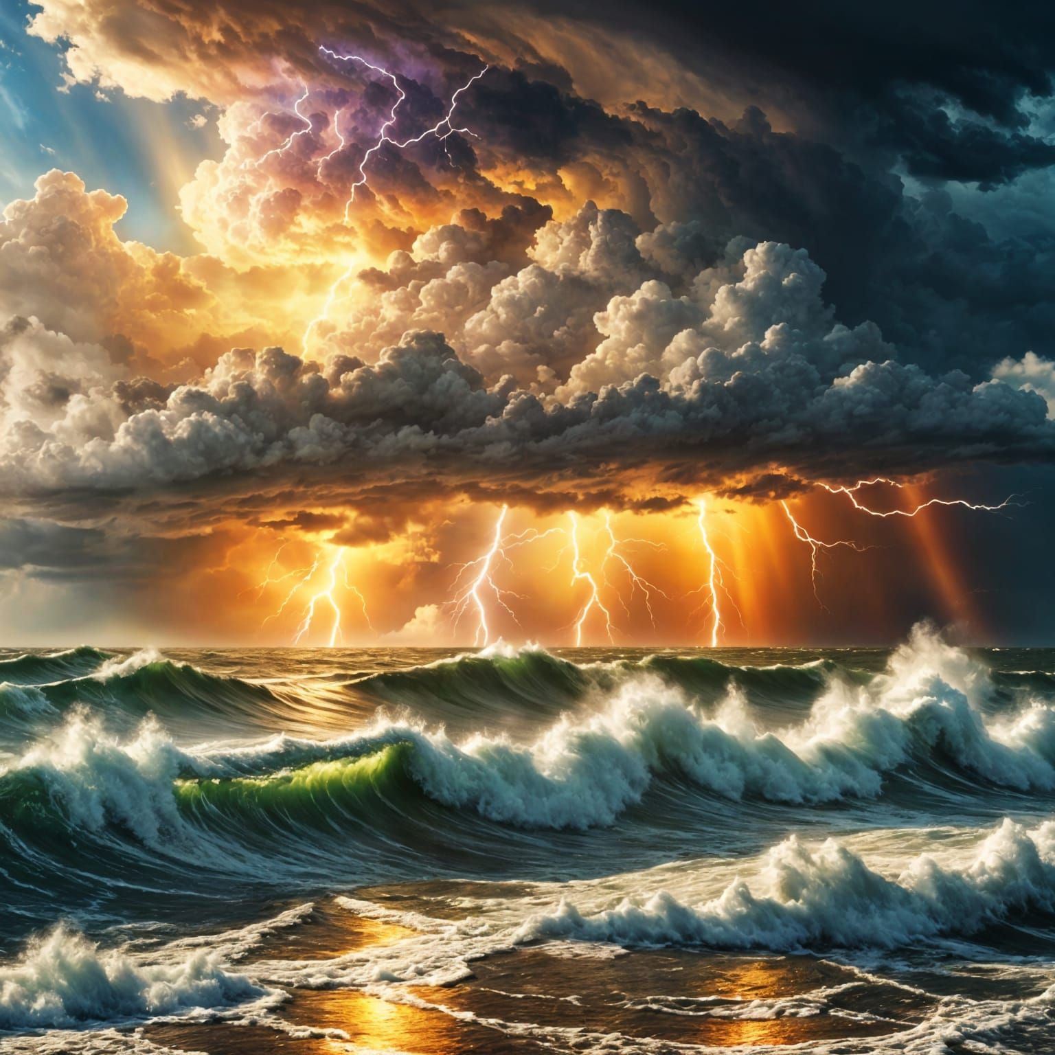 Lightning Storm Over the Ocean at Night