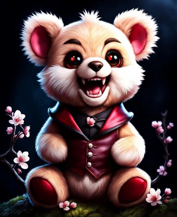 Scary Vampire Teddy Bear with Cherry Blossoms
