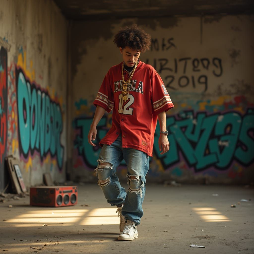 Hip Hop Dancer in Gritty Warehouse, Early Evening Light