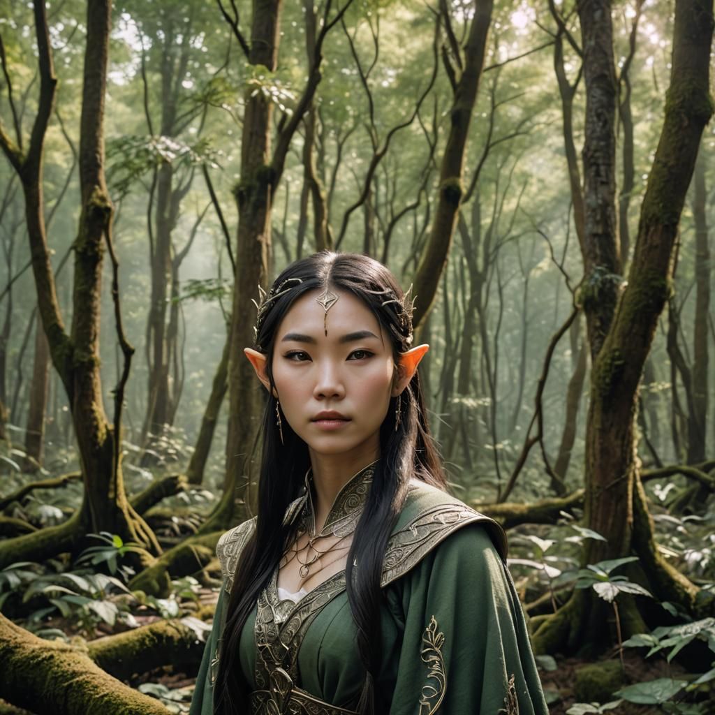 Elven Girl in Forest, Asian Appearance