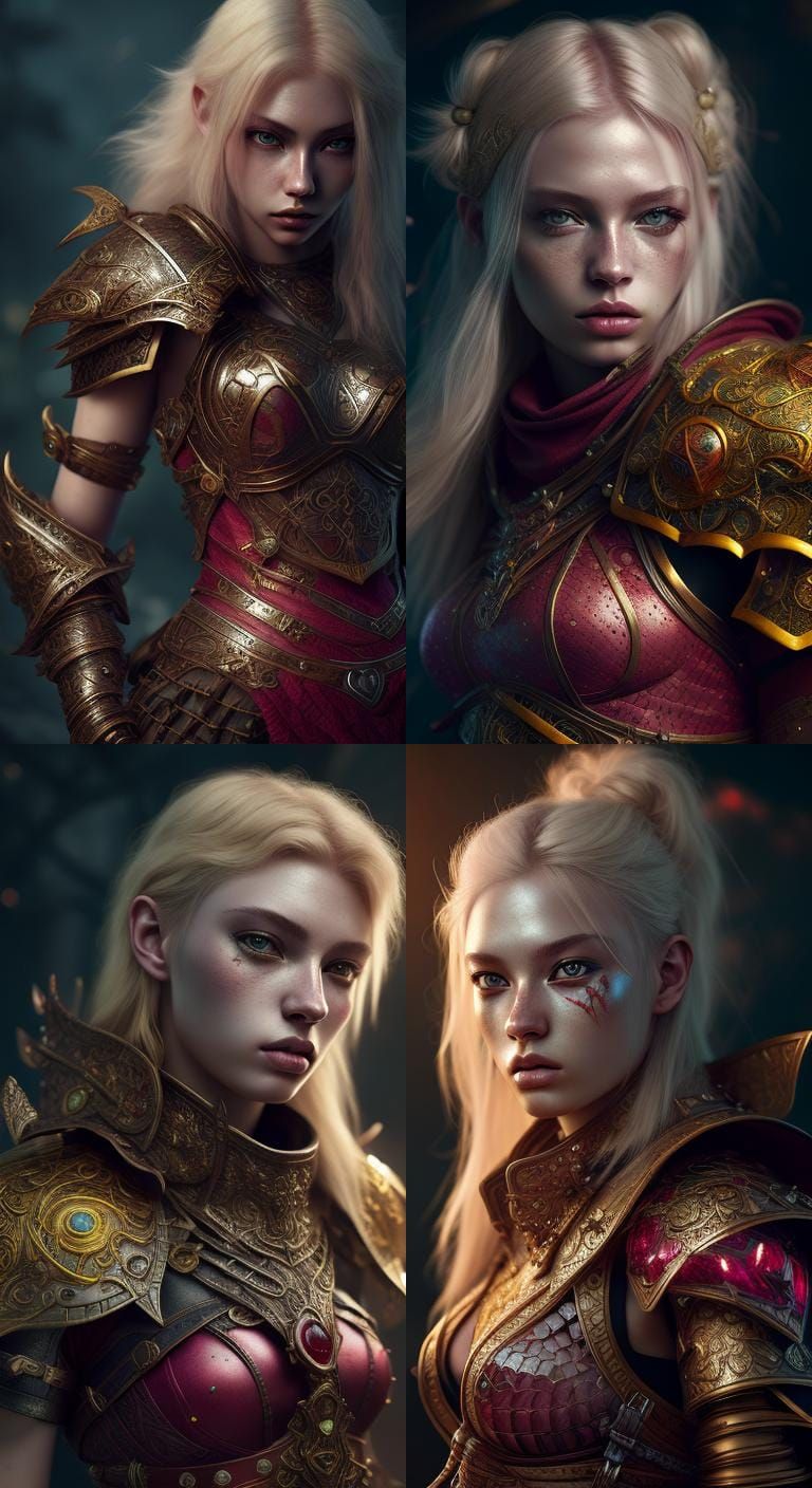 Ruby Armored Warrior: Hyperrealistic Dark Fantasy Art