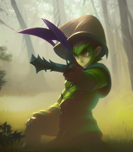 Goblin Adventurer in Detailed Forest, Cell Shaded