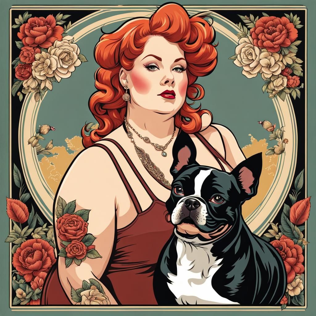 Vintage Pin-Up Style Butch Woman With Dog