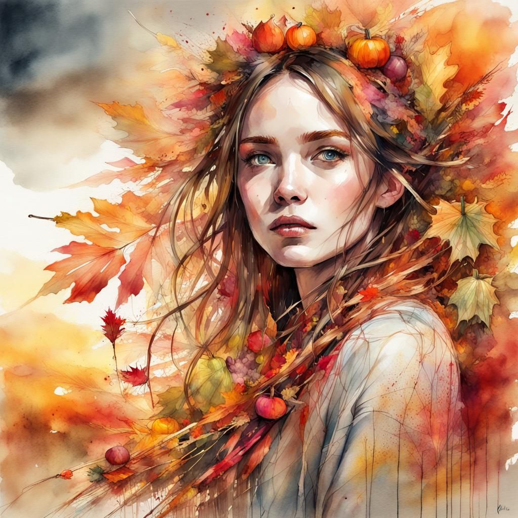 Epic Sunset Portrait in Stylized Watercolor