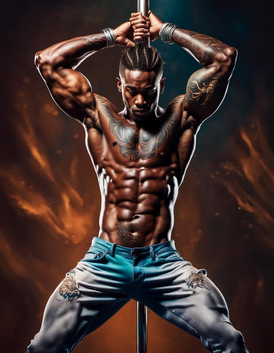 Attractive Man Pole Dancing: Hyperrealistic Splash Art