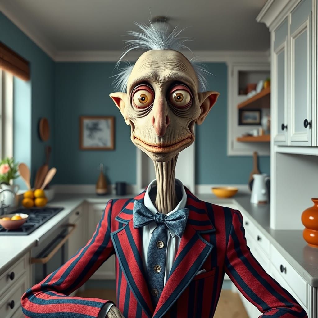 Eccentric Gentleman in Tim Burton-Inspired Striped Suit