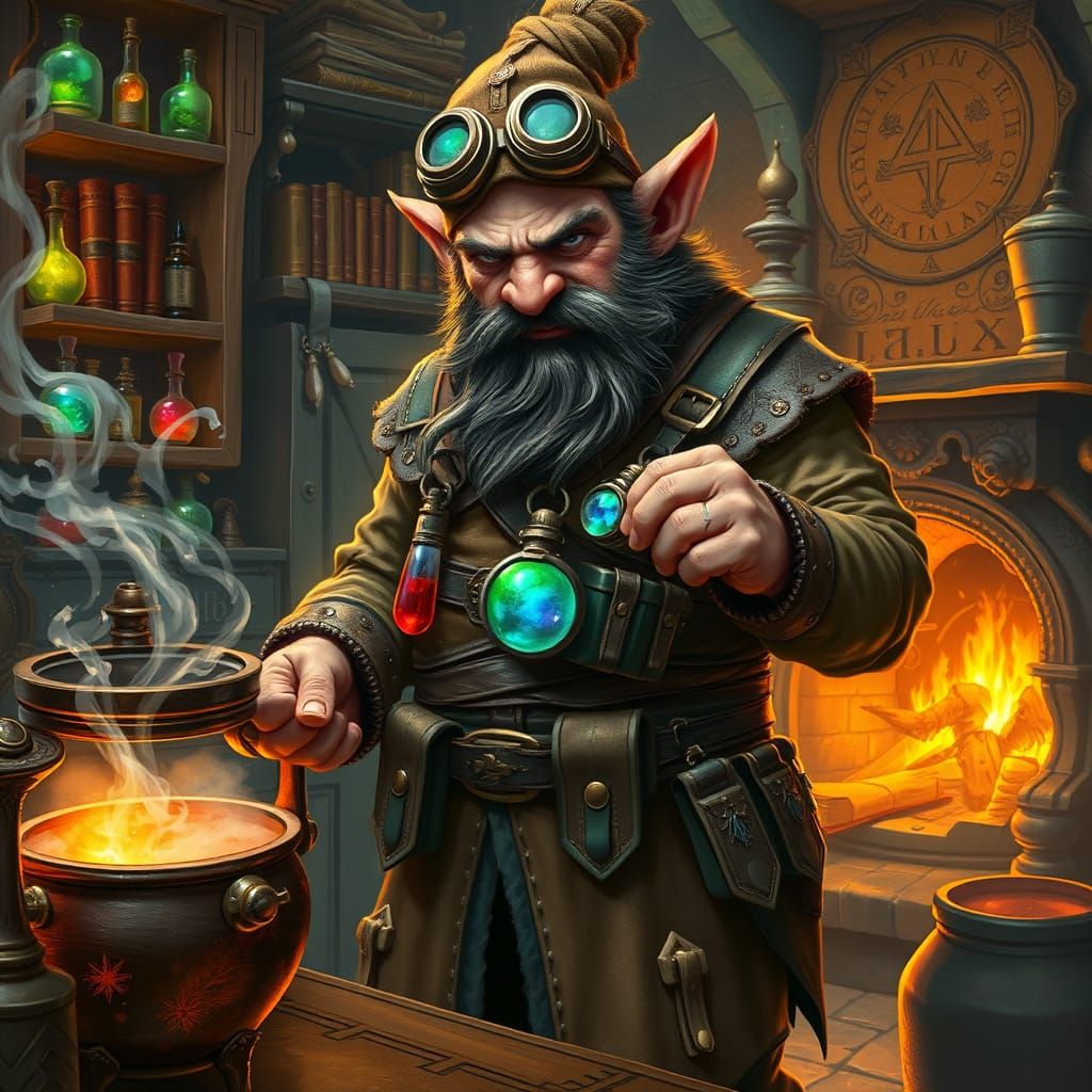 Gnome Artificer in Alchemy Workshop