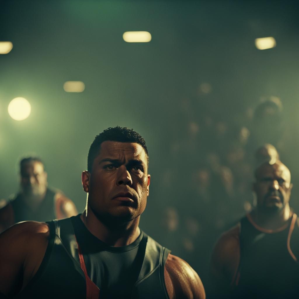 Heroic Fat Ronaldo in Cinematic Film Still