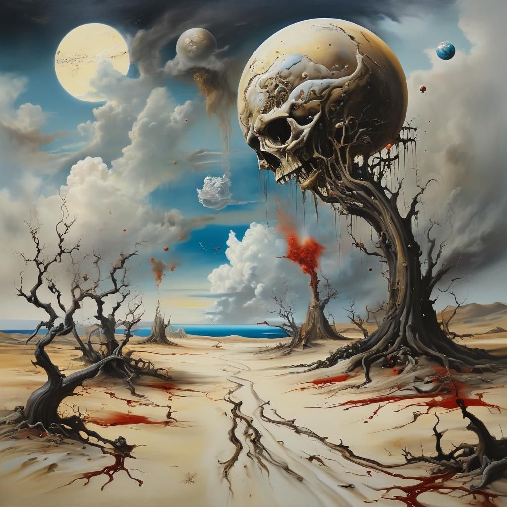Surreal Landscape of Death in Melting Oil on Canvas