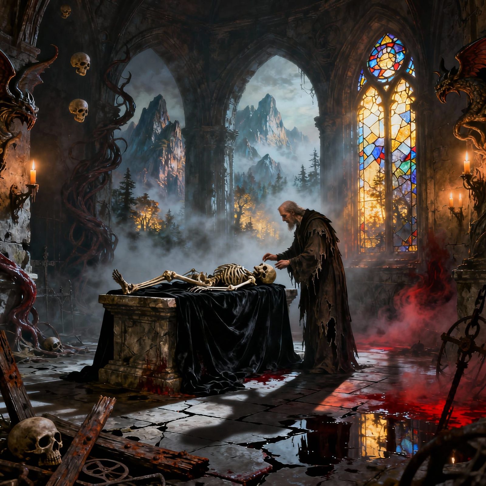 Gothic Ritual in Dim Chamber: Ethereal Fantasy Style