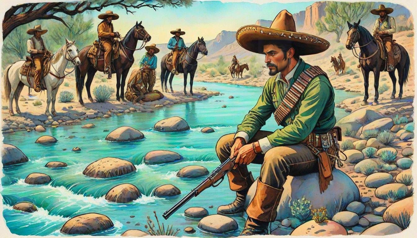 Serene Wild West Scene in Comic Book Style