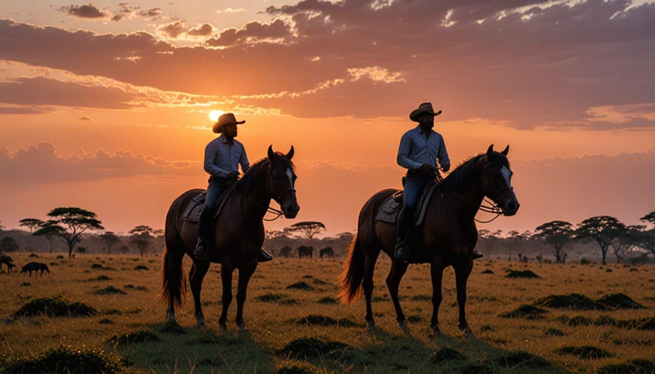 Cowgirl Double Exposure with Wild Horses at Sunset