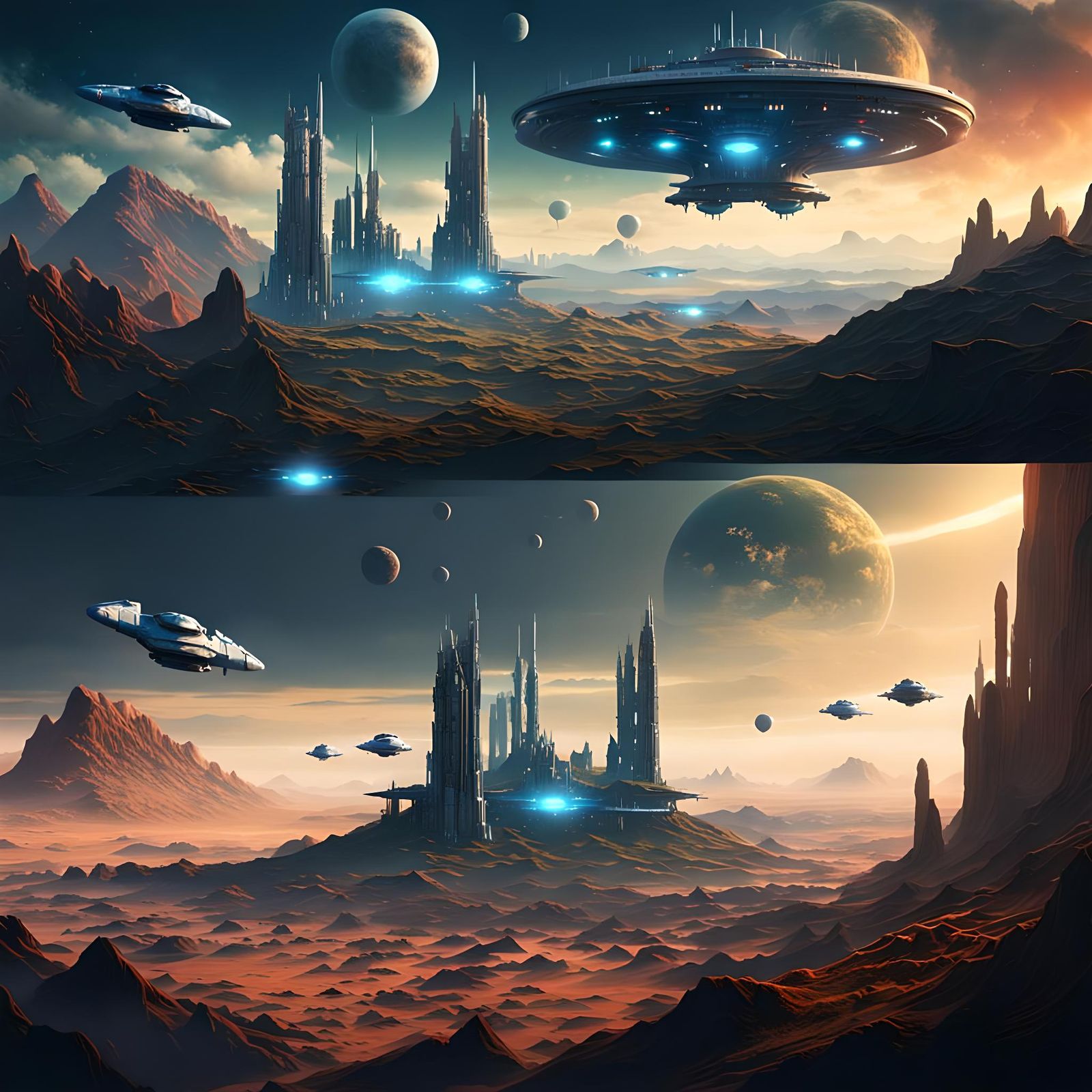 Science Fiction Landscape with Spaceships: Digital Matte Pai...
