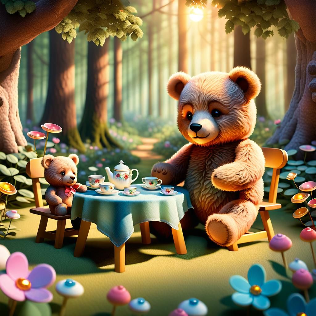 Teddy Bear's Enchanting Tea Party in Forest Glade