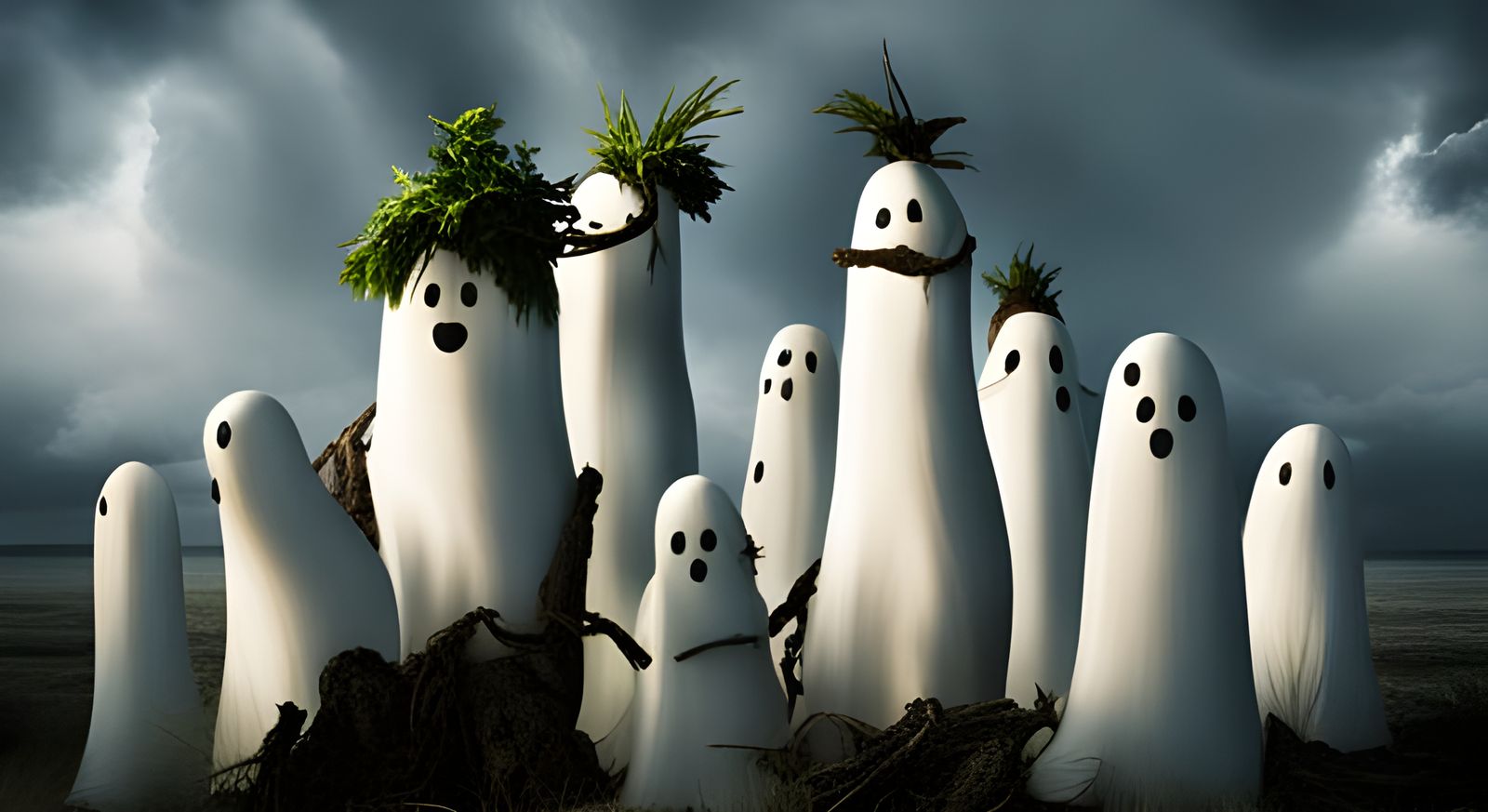 Adorable Ghosts Floating Playfully