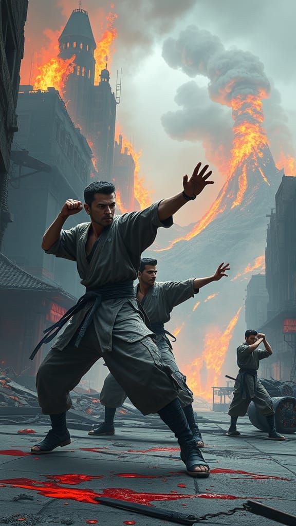 Futuristic Volcano City: Martial Arts in Dystopian Ruins