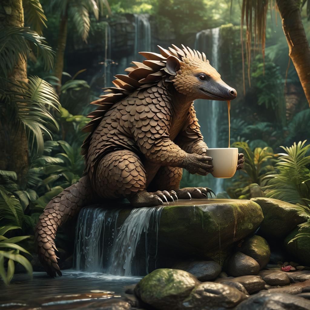 Pangolin and Civet Coffee Break: 3D Digital Art