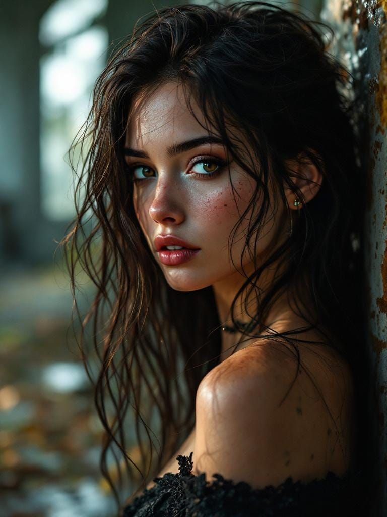 Emo Woman Portrait in Abandoned House