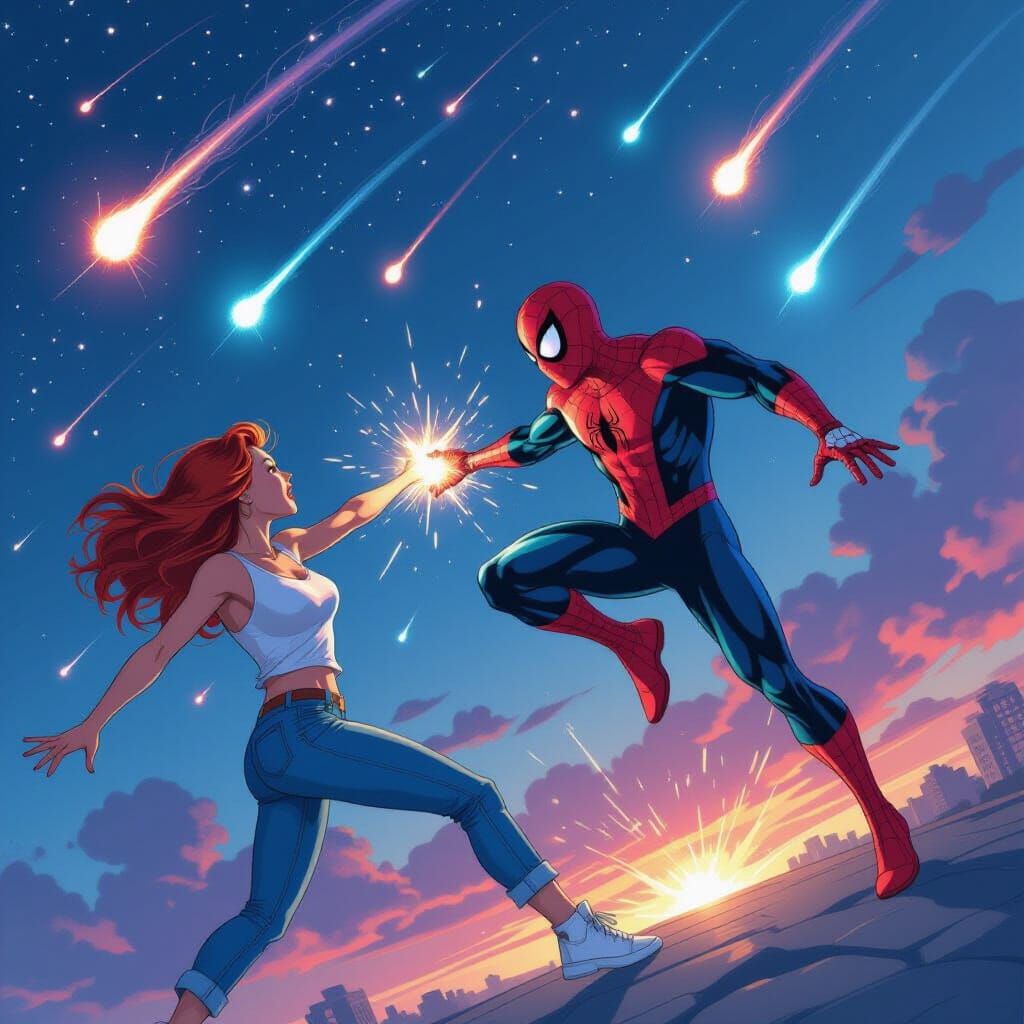 Spider-Man Saves Mary Jane Amidst Meteor Shower