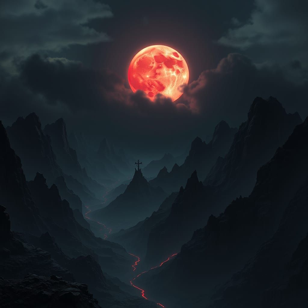 Epic Dark Fantasy Realm Under a Bloody Moonlit Sky