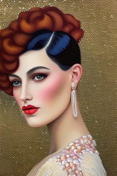 Flapper Girl Portrait in Gouache Painting Style