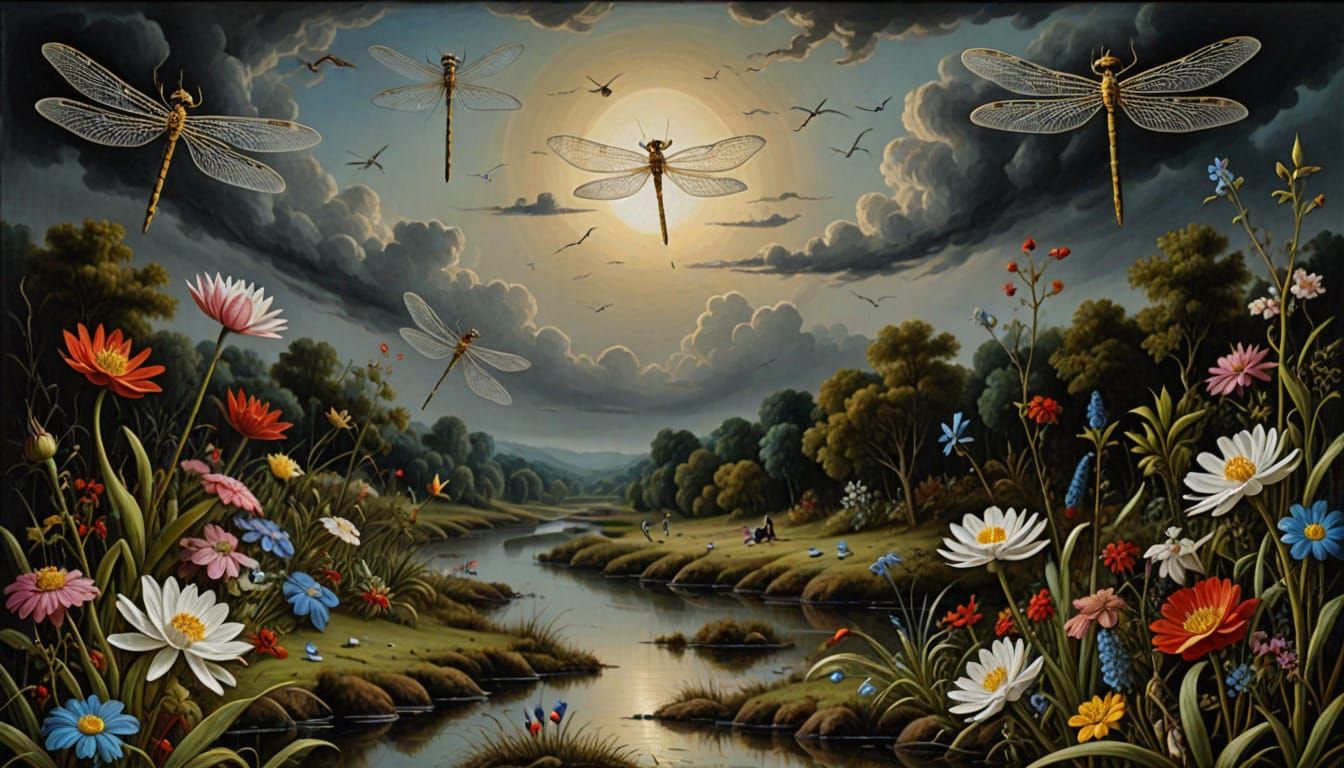Dragonflies in Surrealist Oil Painting
