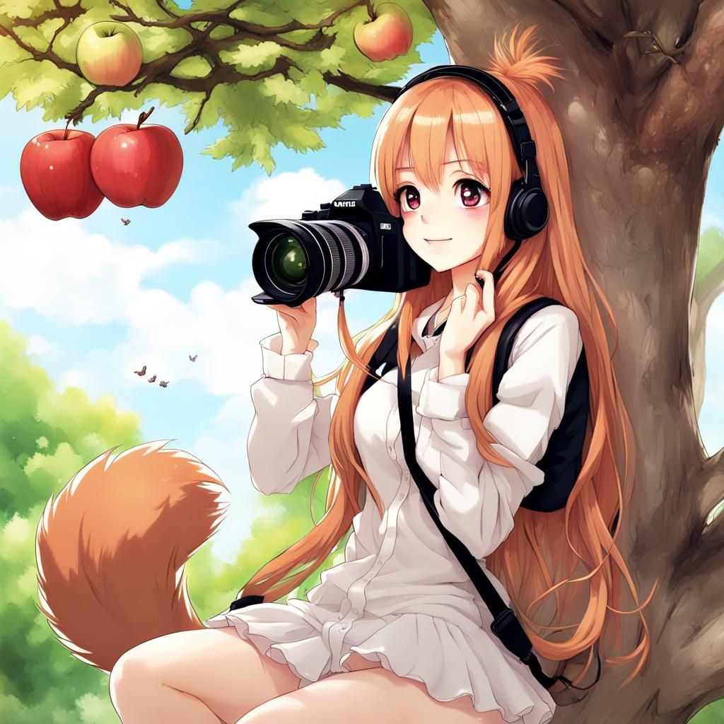 K-Pop Girl Observes Squirrel in Anime Style