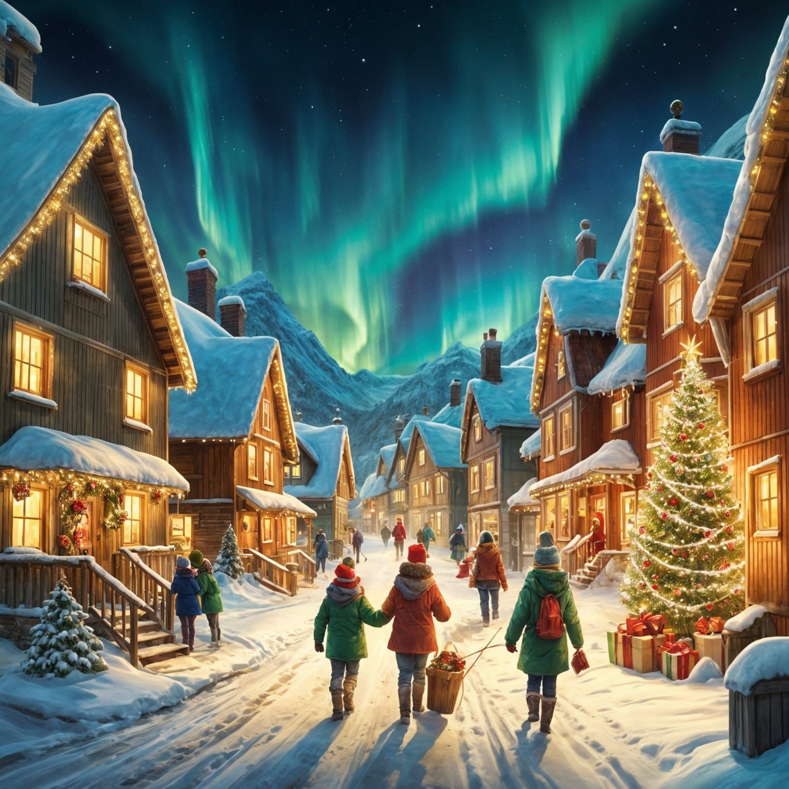 Magical Winter Wonderland Under Northern Lights