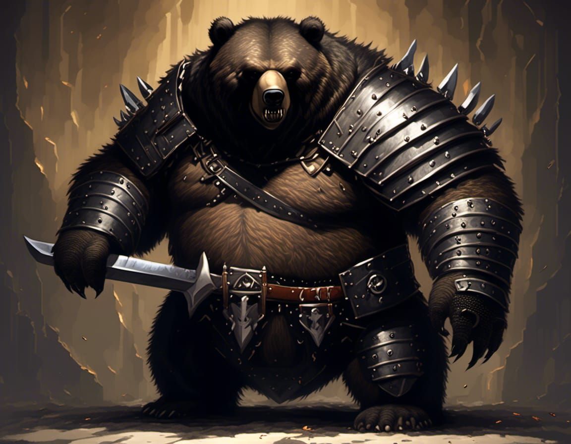 Grizzly Bear Barbarian Portrait in Darkness