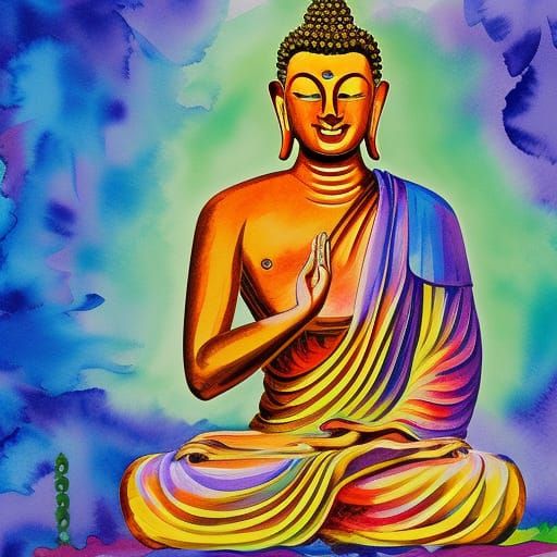 Buddha in Gouache Style Impressionist Masterpiece