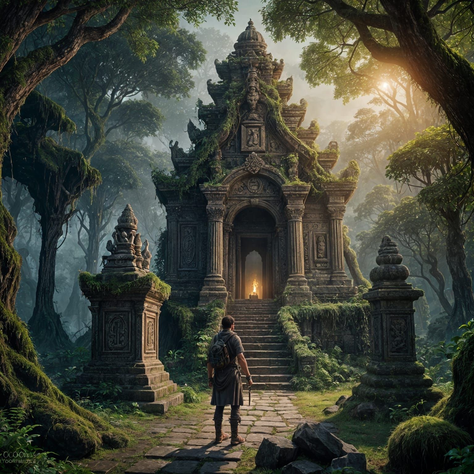 Forgotten Temple Edge Illuminated by Torchlight