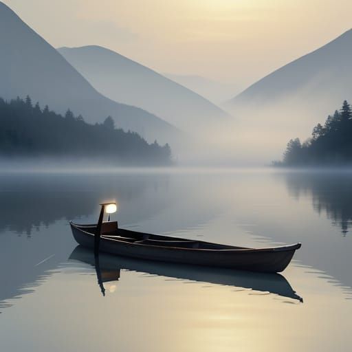 Tranquil Lake at Dawn: Serene Landscape Painting