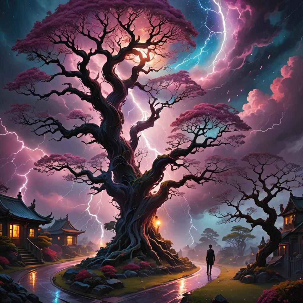 Figure Walking Towards Storm in Dark Fantasy Art