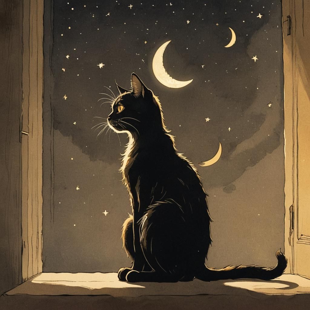 Moonlit Dr. Seuss Cat in a Dark Room