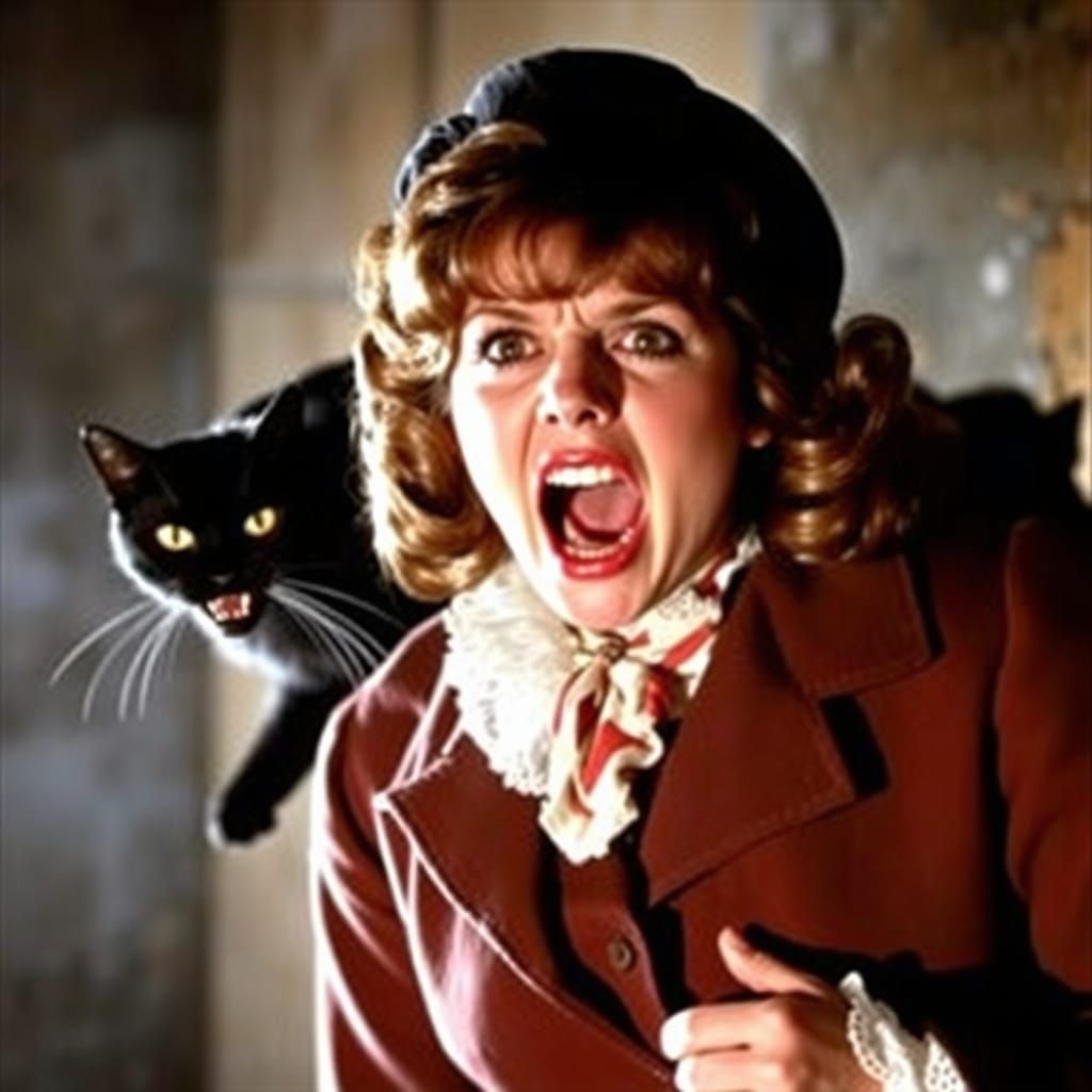 1977 horror film. Samantha Eggar in 1936 London clothing scr...