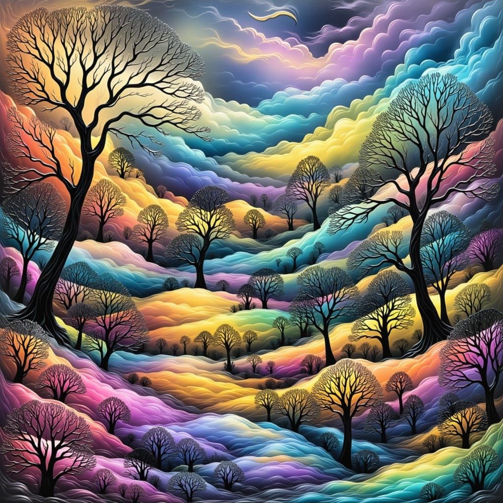 Surreal Gouache Wonderland in Vibrant Colors