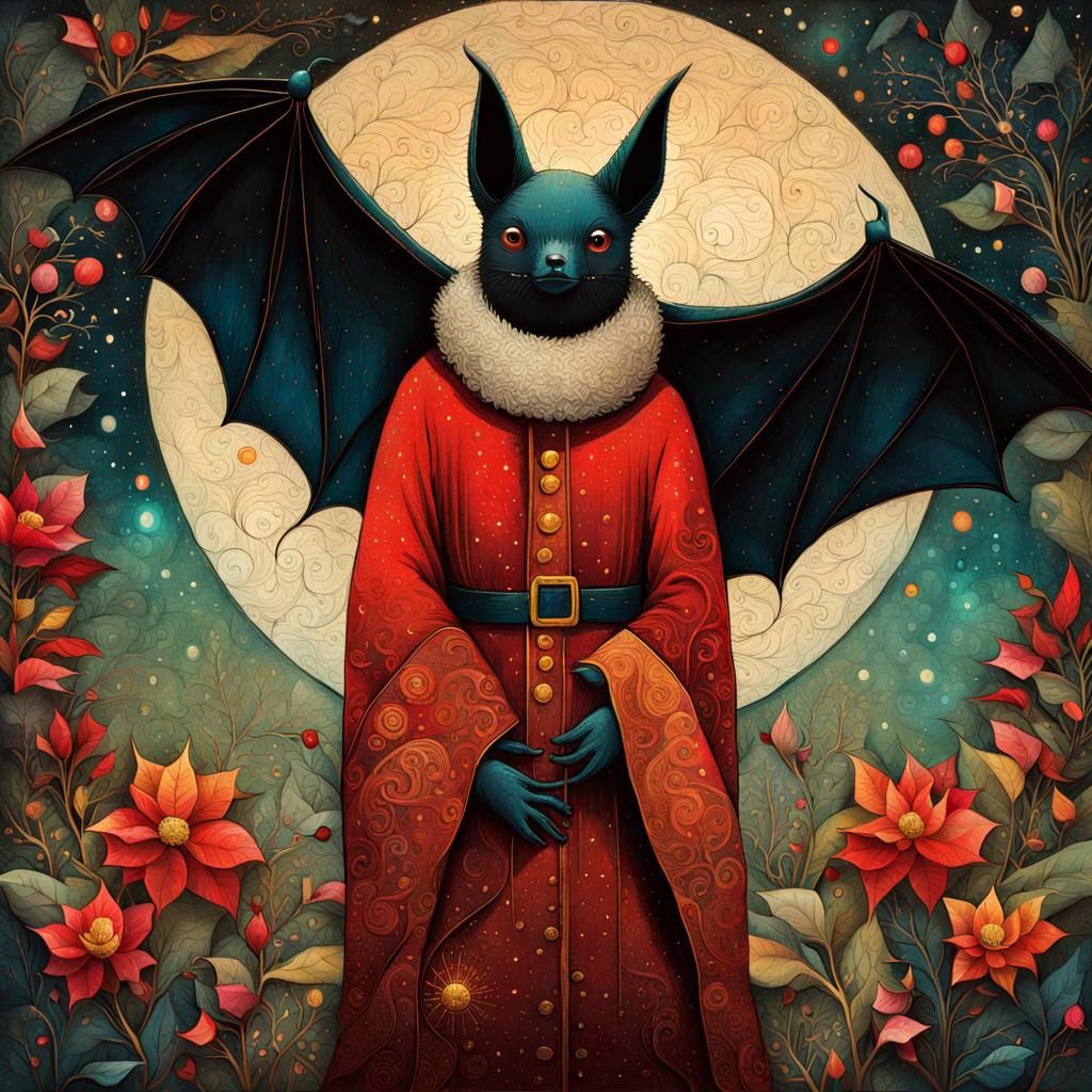 Bat as Santa Claus in Collage Poster Art