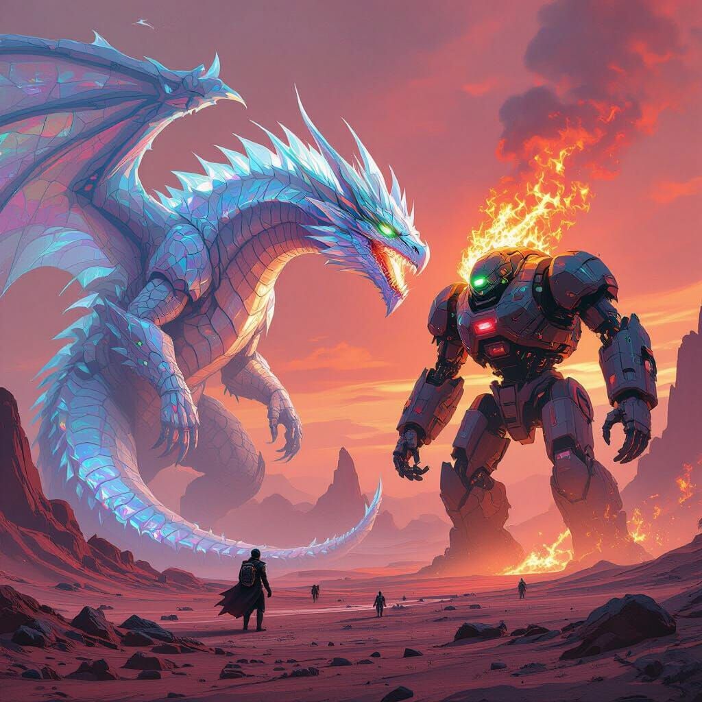 Ice Dragon vs Fire Golem on Alien Planet