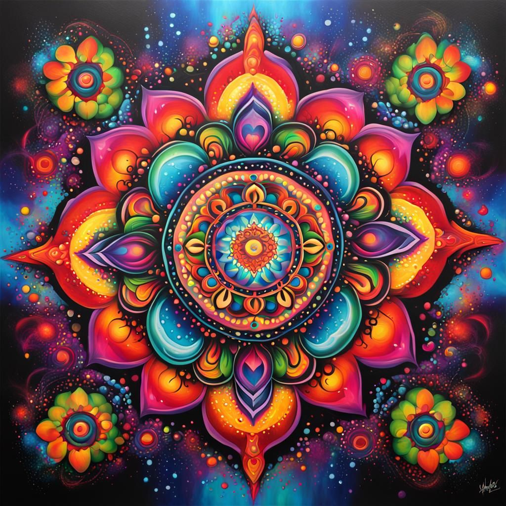 Vibrant Graffiti Mandala Art with Heart