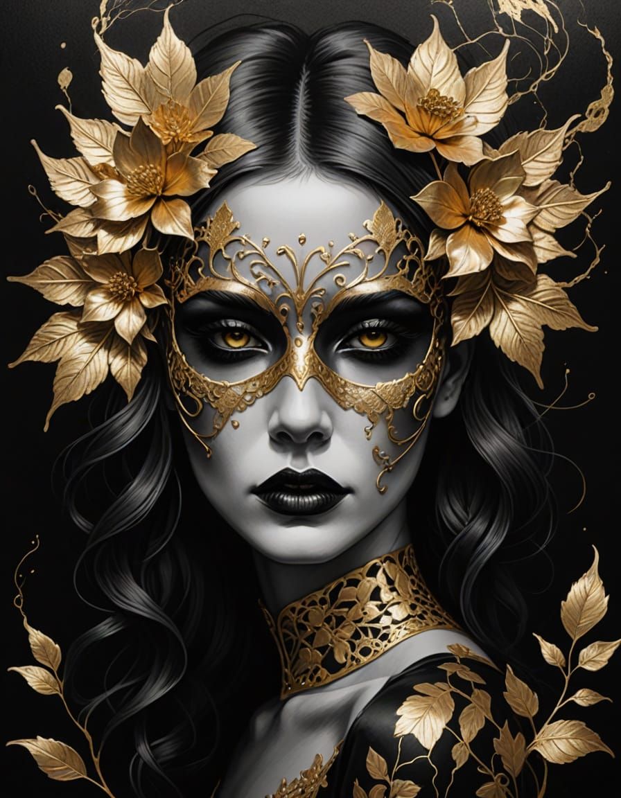 Ethereal Gothic Dream in Gold Leaf and Charcoal