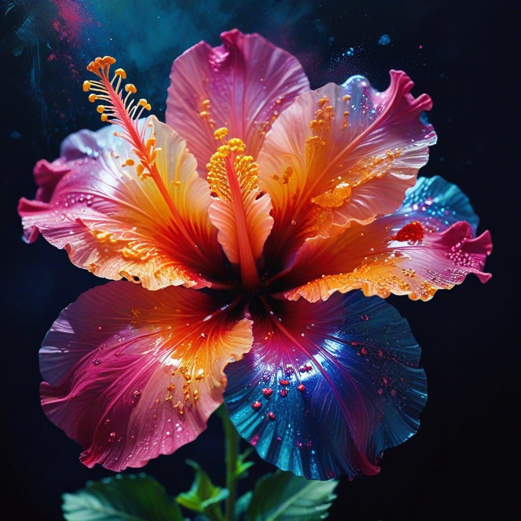 Great Wave Whale Leap: Fauvist X-Ray Hibiscus