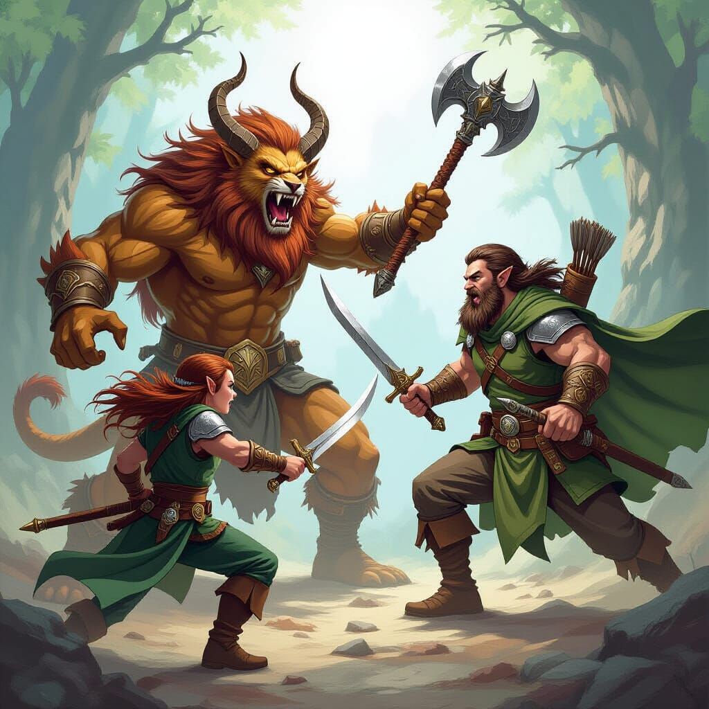 Fantasy Battle: Cleric and Ranger vs Manticore