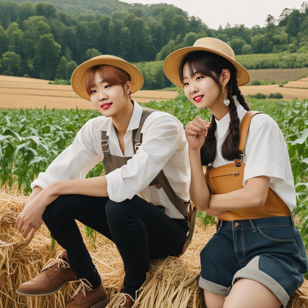 V of BTS as Farmer with a Girl