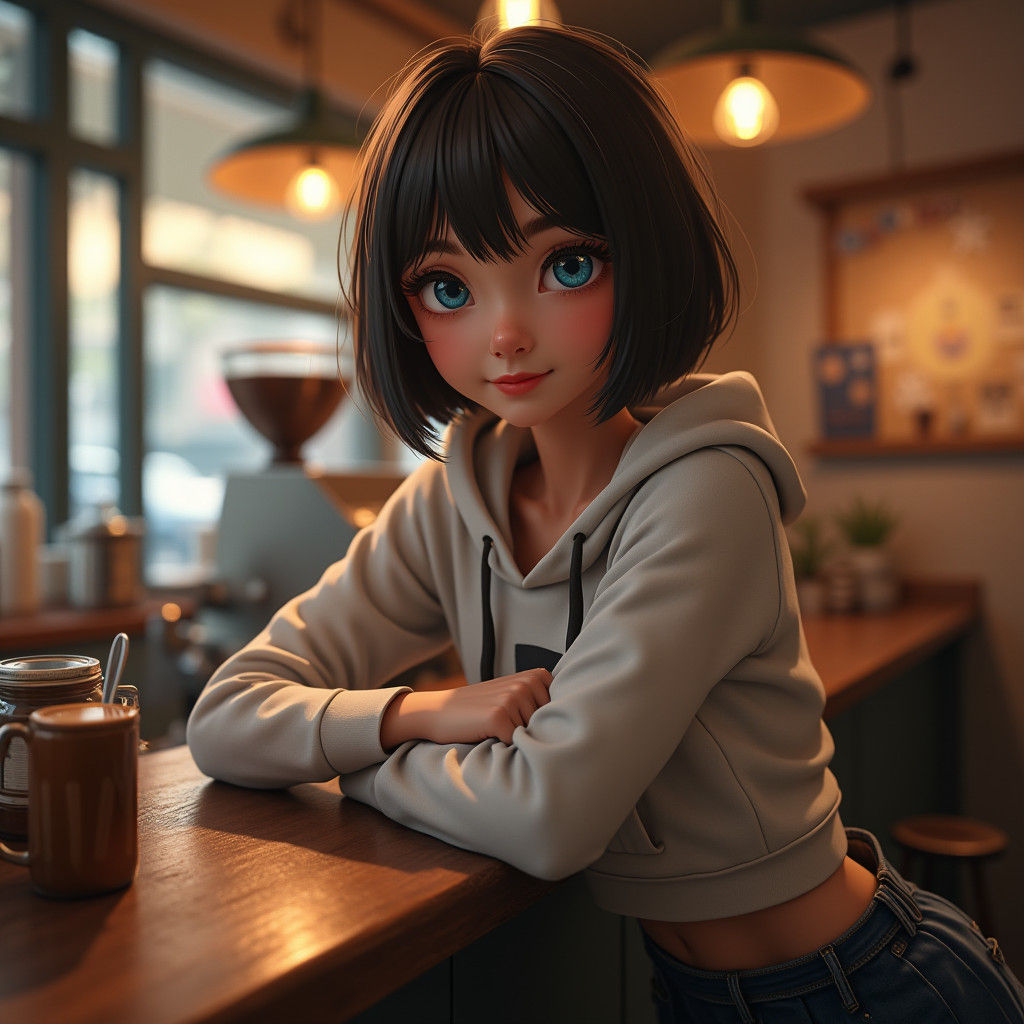 Inviting Portrait of a Young Woman in Coffee Shop