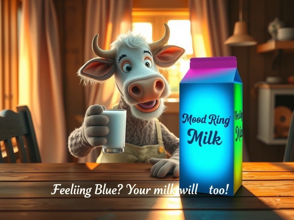 Muppet Cow Mascot Promoting Mood Ring Milk