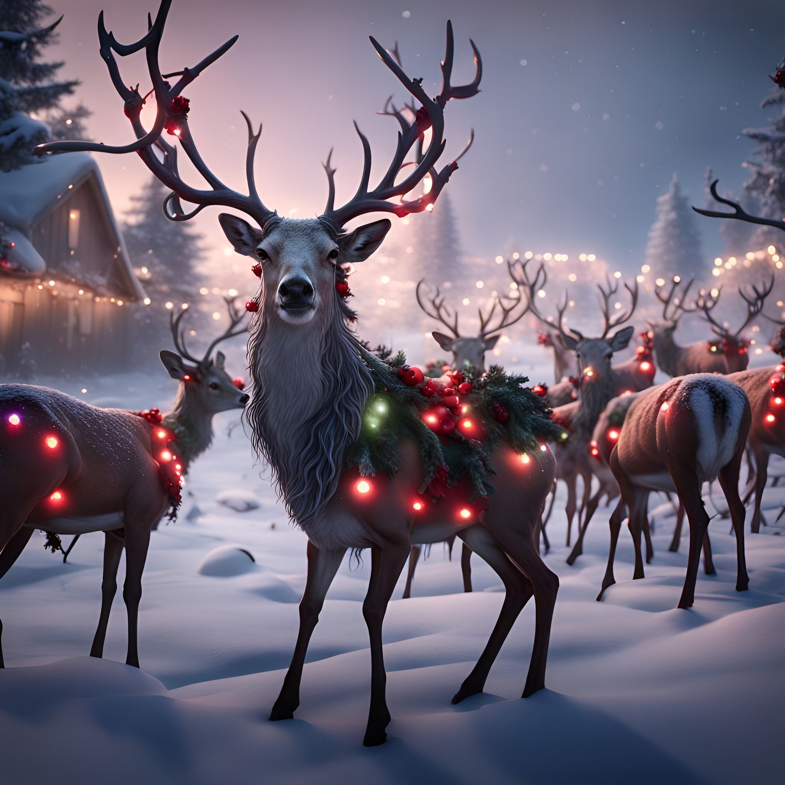 Zombie Christmas Deer Herd in Detailed Matte Painting