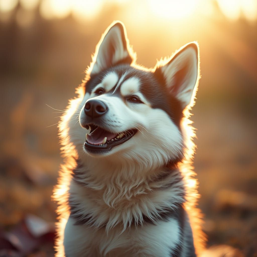Joyful Siberian Husky in Warm, Golden Light
