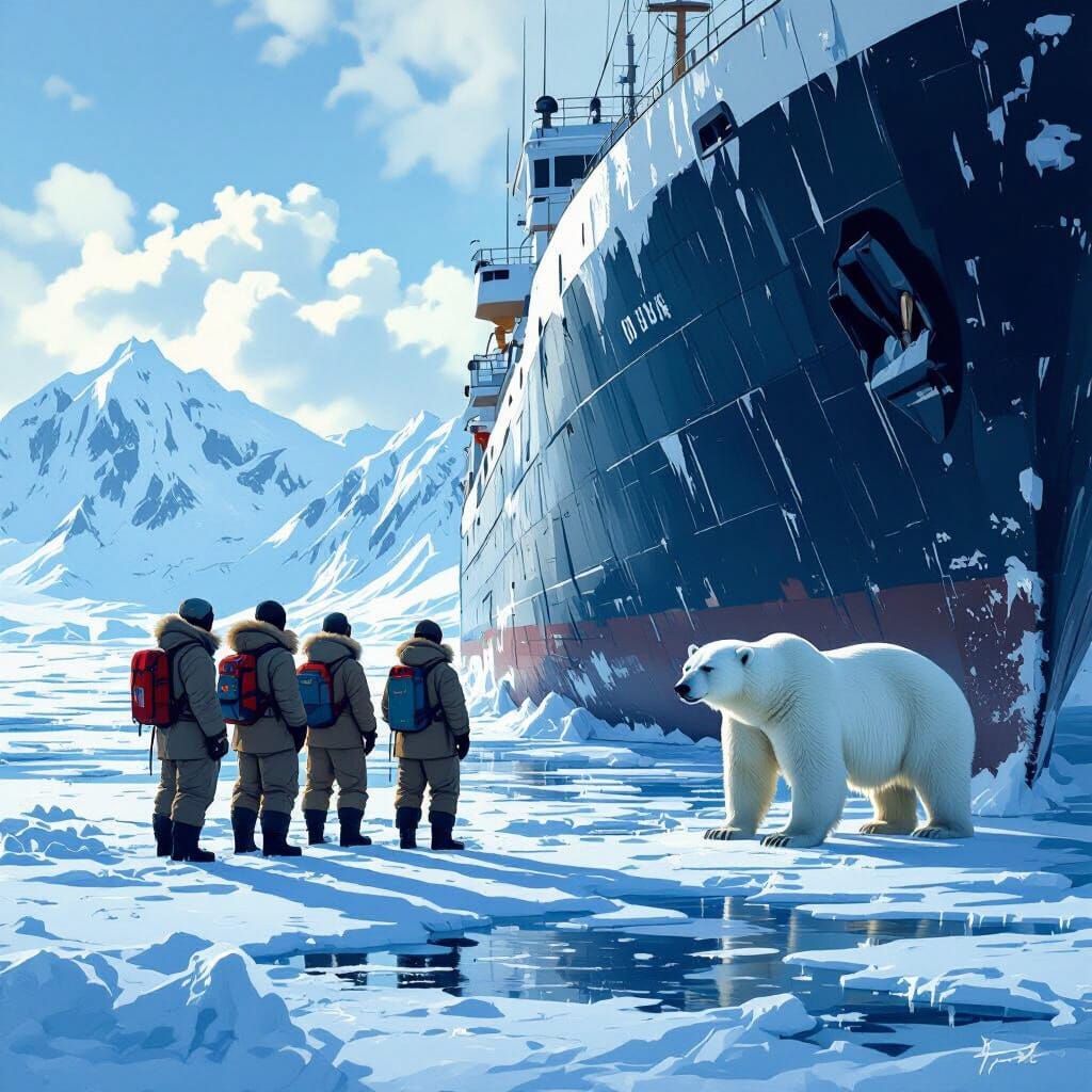 Antarctic Explorers Ship Trapped with Approaching Polar Bear...