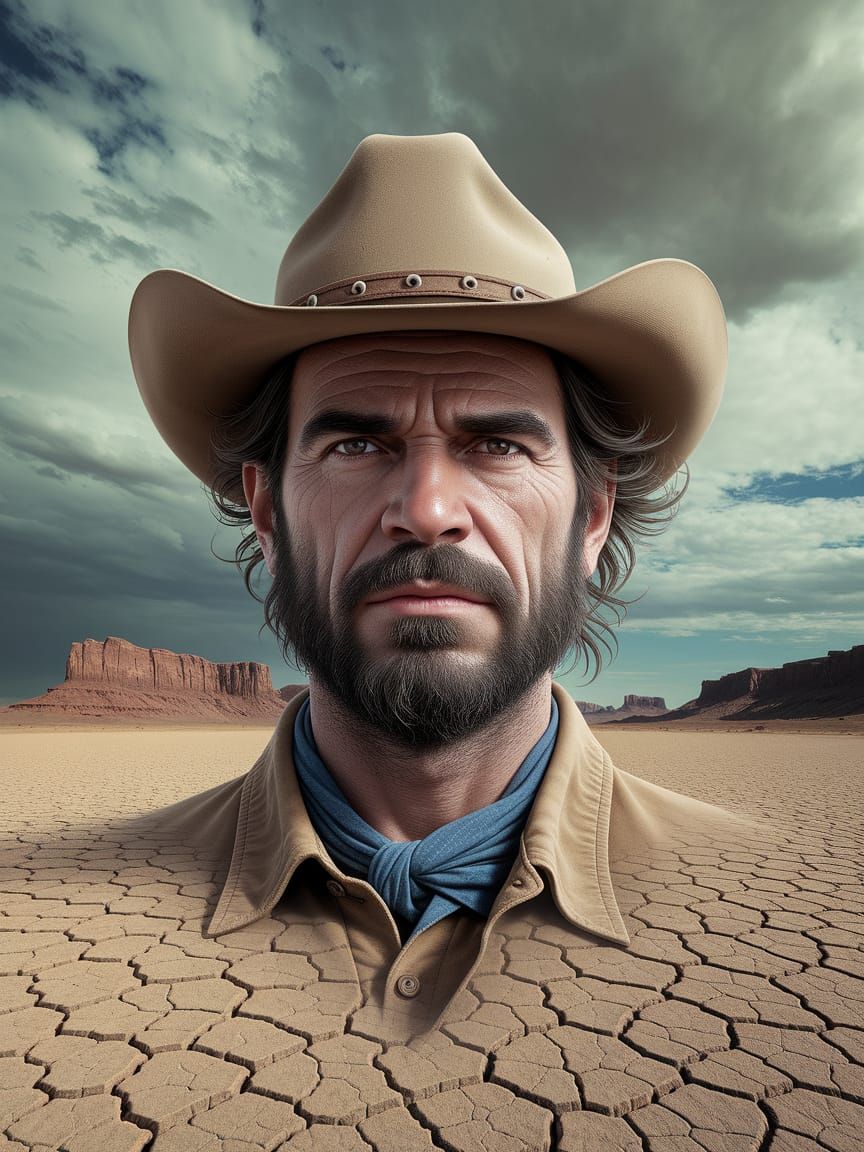 Cowboy Blends with Desert Landscape in Harsh yet Resilient P...