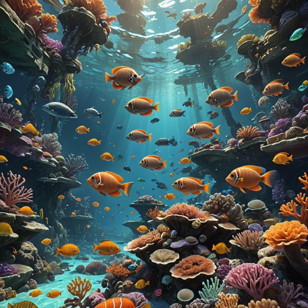 Island Villagers Swim in a Vibrant Coral Reef